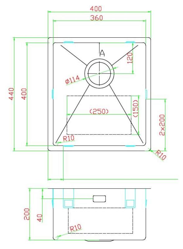 Pure.Sink Luxion Νεροχύτης από ανοξείδωτο χάλυβα 36x40 cm, υποστύλωσης, επίπεδης εγκατάστασης και επιφανείας PLX3640-02