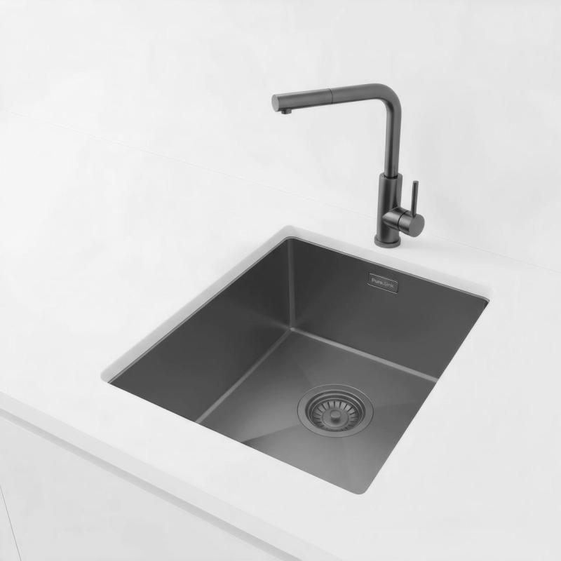 Pure.Sink Luxion Νιπτήρας σε χρώμα gun metal 36x40 cm, για ενσωμάτωση κάτω από τον πάγκο, επίπεδη ενσωμάτωση και επιτοίχια τοποθέτηση PLX3640-61
