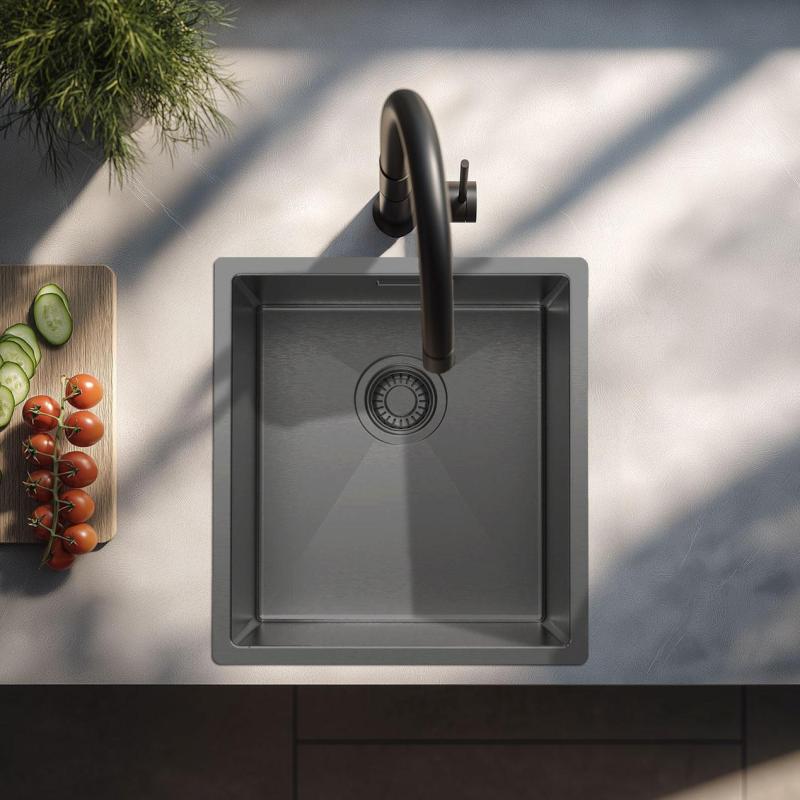 Pure.Sink Luxion Νιπτήρας σε χρώμα gun metal 36x40 cm, για ενσωμάτωση κάτω από τον πάγκο, επίπεδη ενσωμάτωση και επιτοίχια τοποθέτηση PLX3640-61