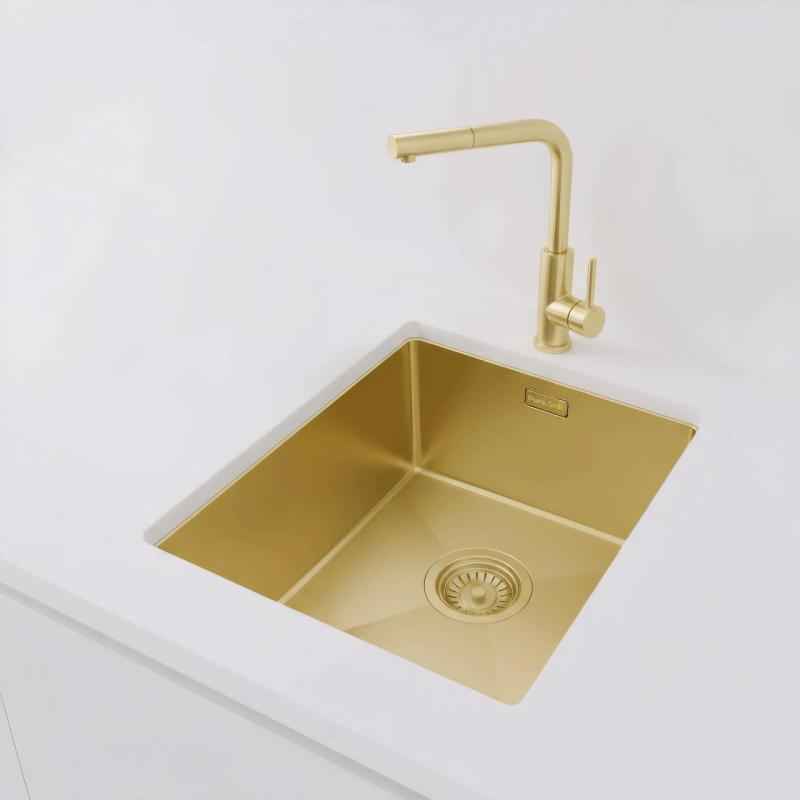 Pure.Sink Luxion Χρυσό νεροχύτη 36x40 cm για εγκατάσταση κάτω από πάγκο, επίπεδη εγκατάσταση και επιφανειακή εγκατάσταση PLX3640-60