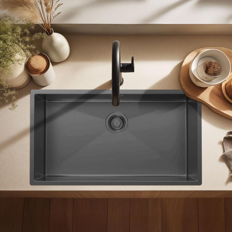 Pure.Sink Luxion Μεγάλο νεροχύτη Gun metal 74x40 cm για υποστύλωση, επίπεδη εγκατάσταση και επιφανειακή εγκατάσταση PLX7440-61