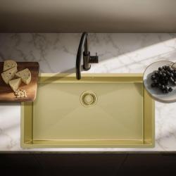 Pure.Sink Luxion Μεγάλο χρυσό νεροχύτη 74x40 cm για εγκατάσταση κάτω από πάγκο, επίπεδη εγκατάσταση και επιτοίχια εγκατάσταση PLX7440-60