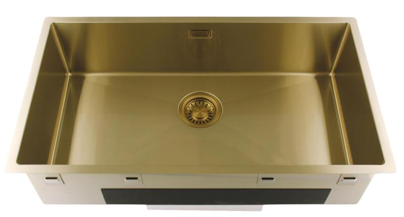 Pure.Sink Luxion Μεγάλο χρυσό νεροχύτη 74x40 cm για εγκατάσταση κάτω από πάγκο, επίπεδη εγκατάσταση και επιφανειακή εγκατάσταση PLX7440-60