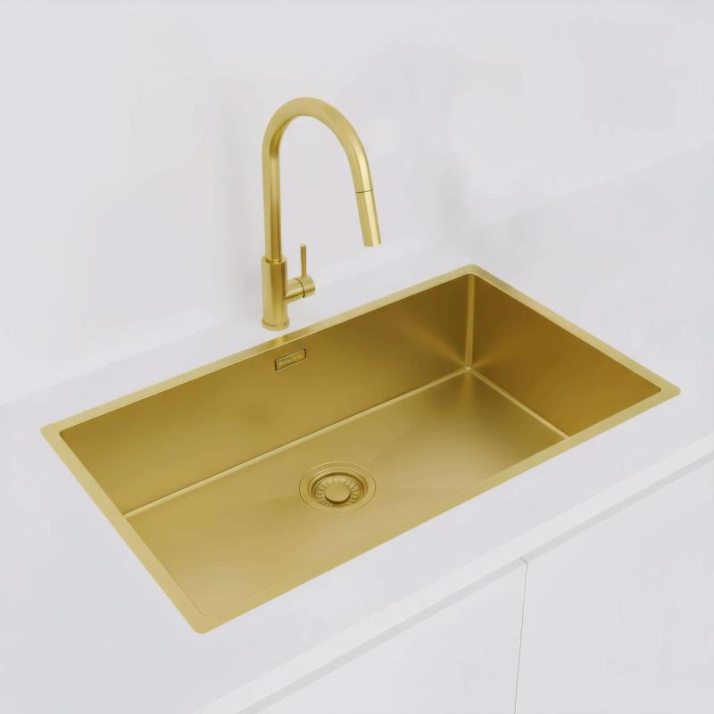 Pure.Sink Luxion Μεγάλο χρυσό νεροχύτη 74x40 cm για εγκατάσταση κάτω από πάγκο, επίπεδη εγκατάσταση και επιτοίχια εγκατάσταση PLX7440-60