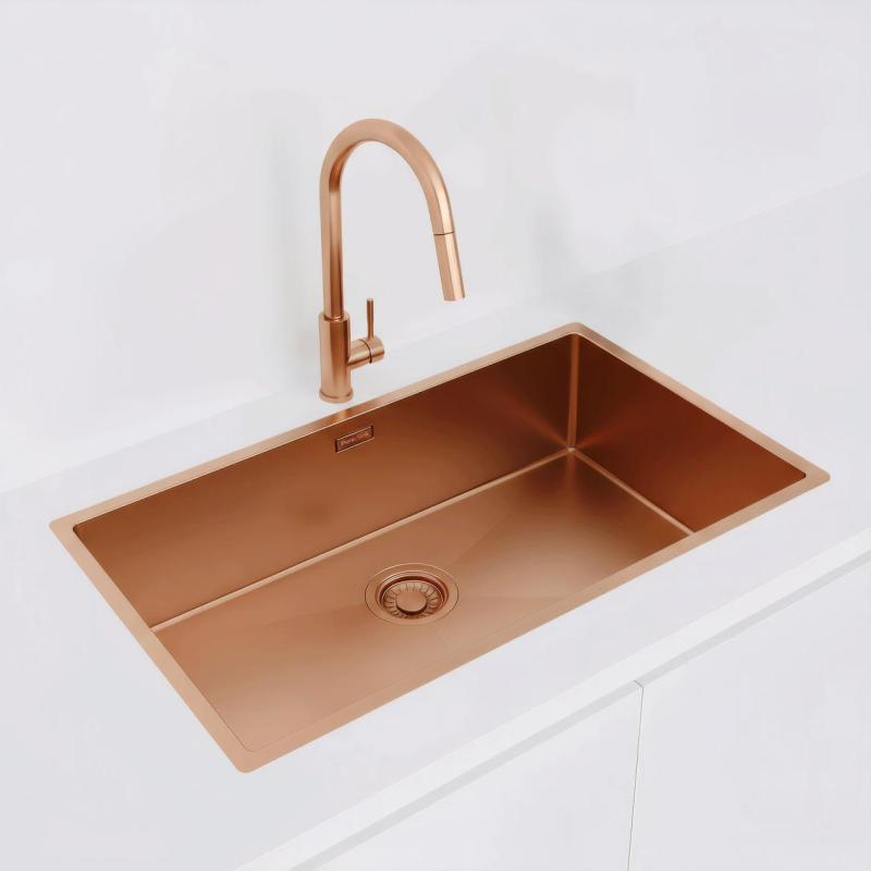 Pure.Sink Luxion Μεγάλο χάλκινο νεροχύτη 74x40 cm για εγκατάσταση κάτω από πάγκο, επίπεδη εγκατάσταση και επιφανειακή εγκατάσταση PLX7440-62
