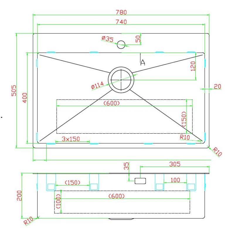 Pure.Sink Luxion PVD Μεγάλο μαύρο νεροχύτη 78x50 cm Tapwing με οπή για βρύση PLX7850T-63