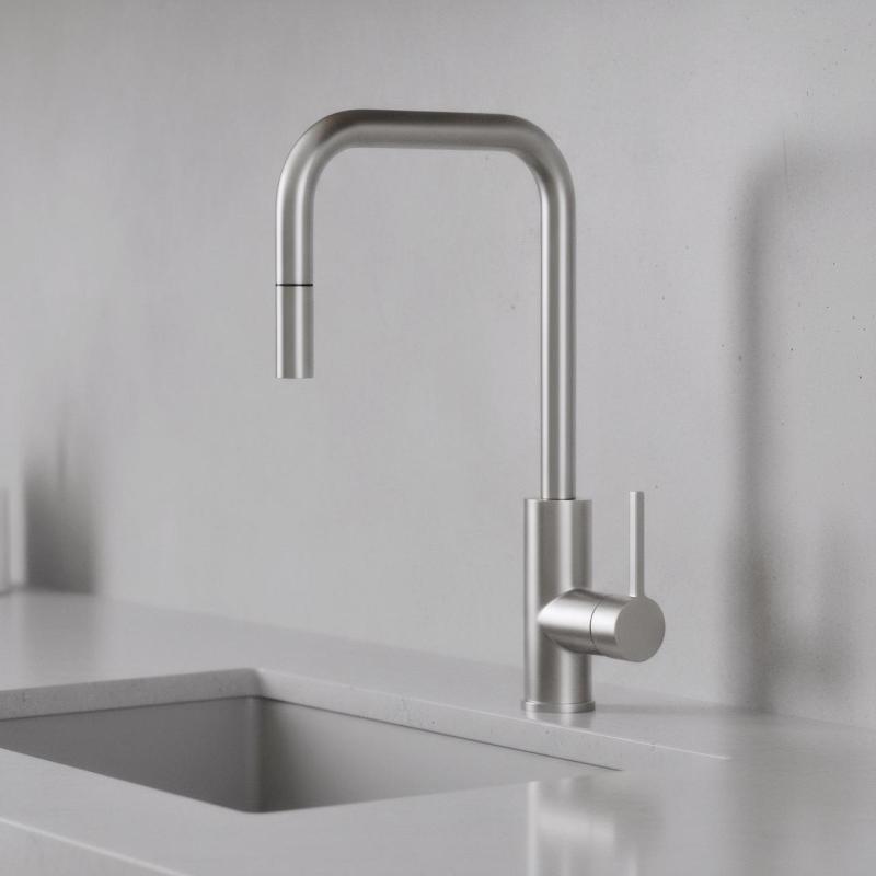 Pure.Sink Luxion μαζική ανοξείδωτη βρύση κουζίνας τετράγωνη με αποσπώμενη έξοδο PLXSQUA-02