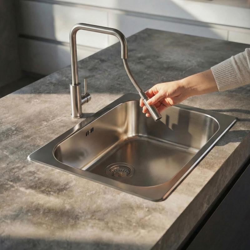 Pure.Sink Luxion Μασίφ ανοξείδωτη βρύση κουζίνας τετράγωνη με αποσπώμενη έξοδο PLXSQUA-02