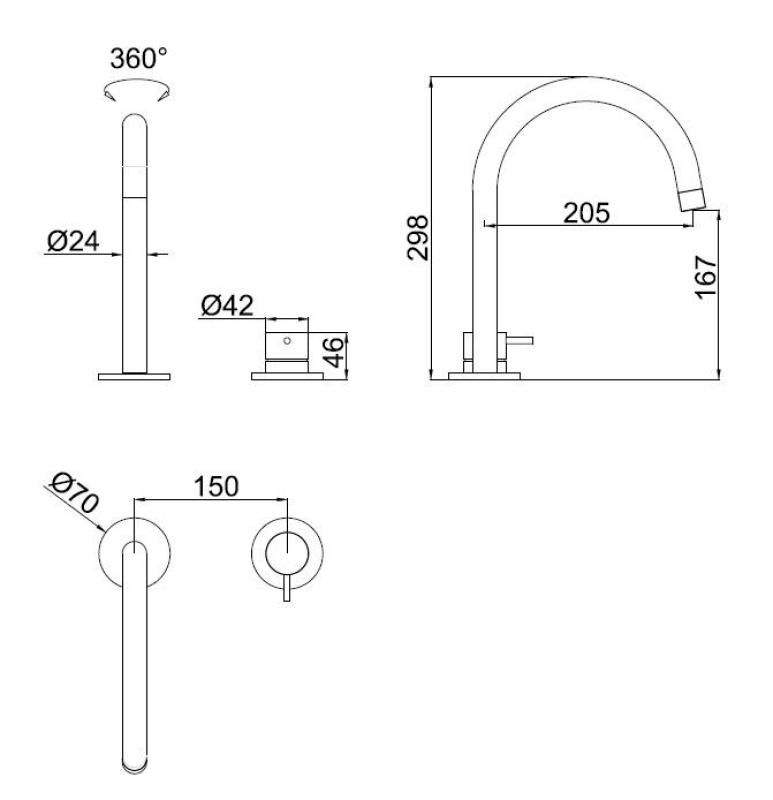 Pure.Sink Luxion 2-οπική μαζική ανοξείδωτη βρύση κουζίνας με στρογγυλή έξοδο PLX2HR-02