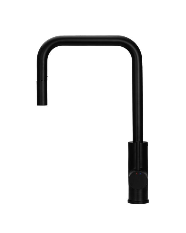 Pure.Sink Luxion Μαύρη μαύρη βρύση κουζίνας τετράγωνη με αποσπώμενο στόμιο PLXSQUA-10