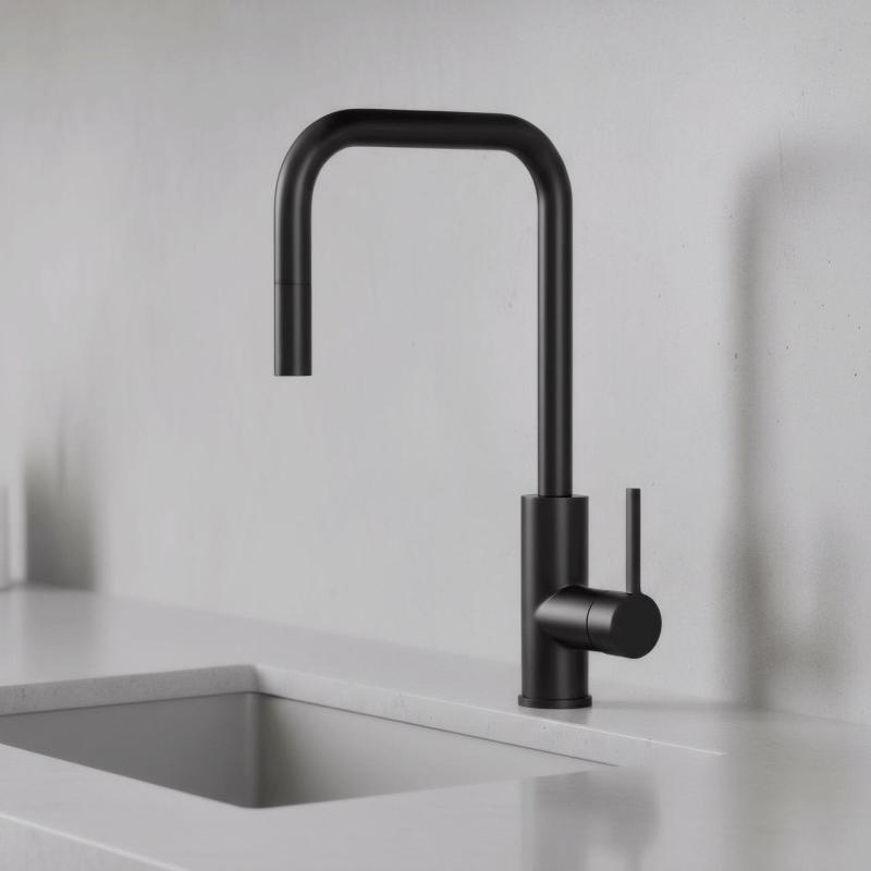Pure.Sink Luxion Μαύρη ματ βρύση κουζίνας τετράγωνη με αποσπώμενο στόμιο PLXSQUA-10
