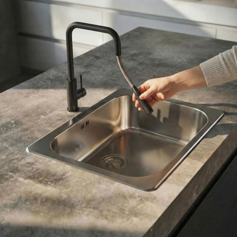 Pure.Sink Luxion Μαύρη μαύρη βρύση κουζίνας τετράγωνη με αποσπώμενο στόμιο PLXSQUA-10