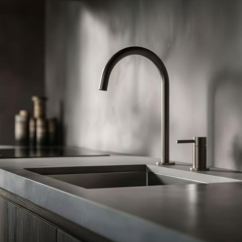 Pure.Sink Luxion 2-οπών Gun metal βρύση κουζίνας με στρογγυλή έξοδο PLX2HR-61