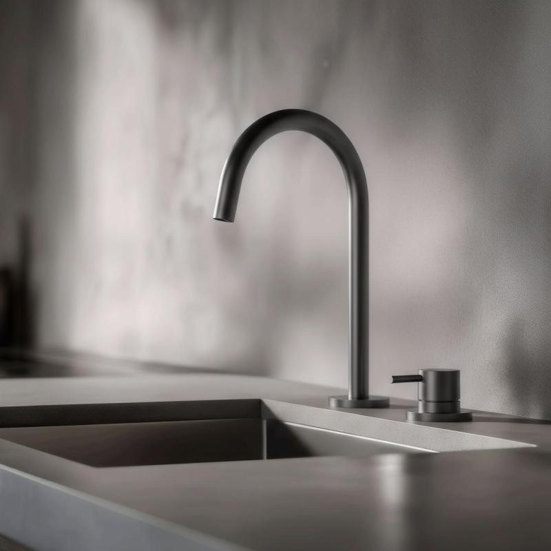 Pure.Sink Luxion 2-οπών Gun metal βρύση κουζίνας με στρογγυλή έξοδο PLX2HR-61