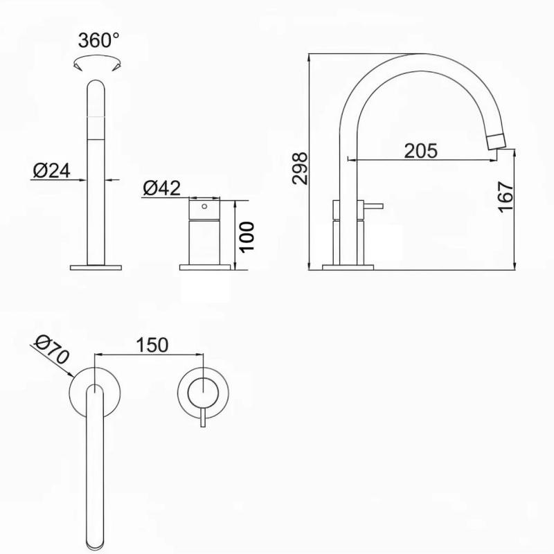 Pure.Sink Luxion 2-όπαλο Gun metal βρύση κουζίνας με στρογγυλή έξοδο PLX2HR-61
