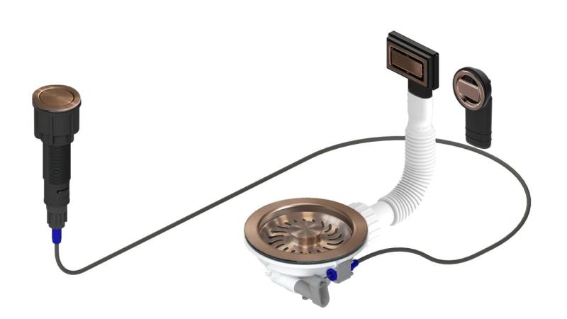 Σετ αποχέτευσης από χαλκό Granitemy συμπεριλαμβανομένου του κουμπιού-αποβλήτων με πρίζα, συν ορθογώνια και κυκλική υπερχείλιση 1208971744