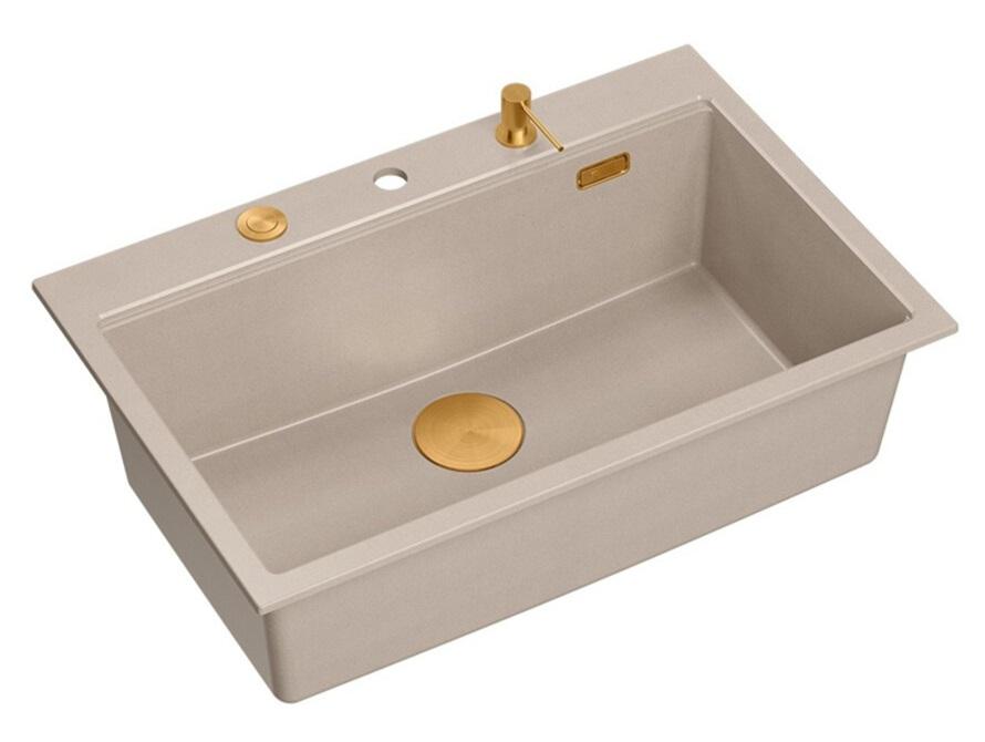Quadri Hard Rock Beige γρανίτης επιφάνειας μεγάλης νεροχύτης 76x50cm συμπεριλαμβανομένου του χάλκινου πώματος και των αξεσουάρ 1208971750