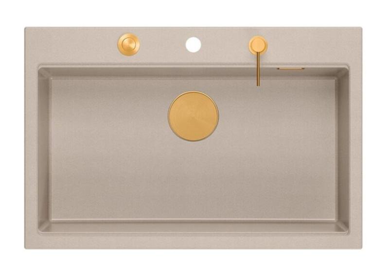 Quadri Hard Rock Beige γρανίτης επιφάνειας μεγάλης νεροχύτης 76x50cm συμπεριλαμβανομένου του χάλκινου πώματος και των αξεσουάρ 1208971750