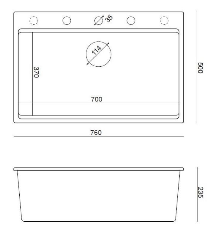 Quadri Hard Rock Beige γρανίτης επιφάνειας μεγάλης νεροχύτης 76x50cm συμπεριλαμβανομένου του χάλκινου πώματος και των αξεσουάρ 1208971750