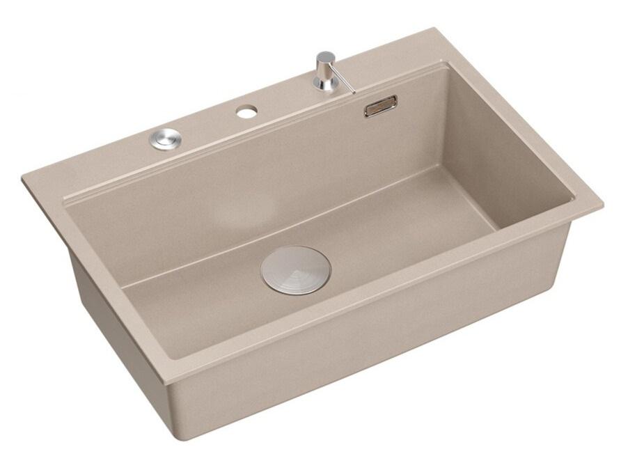 Quadri Hard Rock Beige γρανίτης επικαθήμενος μεγάλος νεροχύτης 76x50cm συμπεριλαμβανομένου του ανοξείδωτου πώματος και αξεσουάρ 1208971751
