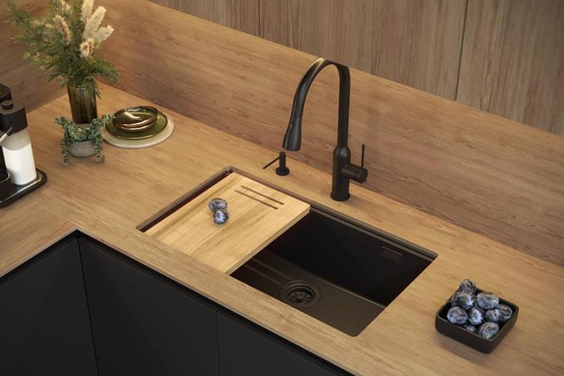 Quadri Newport II μεγάλο και βαθύ νεροχύτη από γρανίτη επιφάνειας και εντοιχισμένο, μπεζ νεροχύτη 76x45cm με χρυσή βύσμα 1208971759