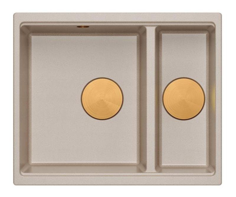 Quadri Newport II μπεζ 1,5 νεροχύτης γρανίτη επιφάνειας και υποδομής νεροχύτη 555x460mm με χάλκινο φεγγάρι 1208971767