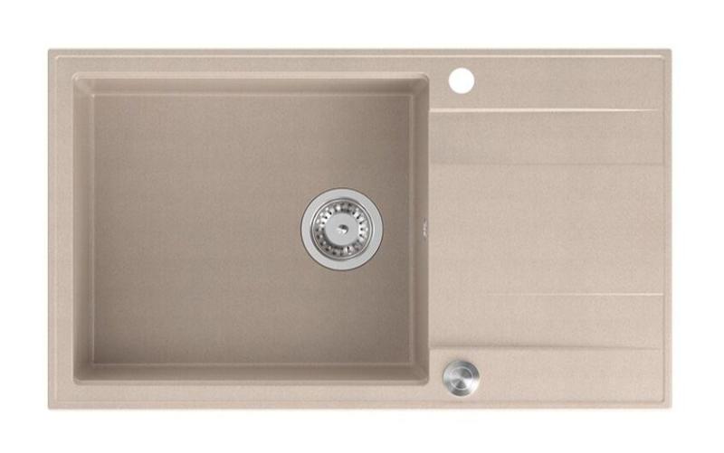 Quadri Luton pearl beige γρανιτένιος μεγάλος νεροχύτης επιφάνειας με αναστρέψιμη περιοχή στράγγισης 86x50cm με ανοξείδωτο βύσμα 1208971775
