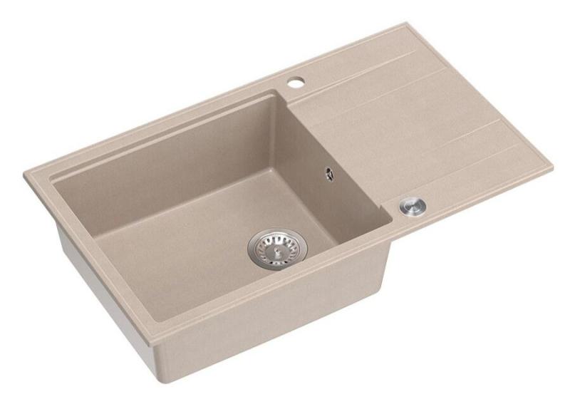 Quadri Luton pearl beige γρανιτένιος μεγάλος νεροχύτης επιφάνειας με αναστρέψιμη περιοχή στράγγισης 86x50cm με ανοξείδωτο βύσμα 1208971775
