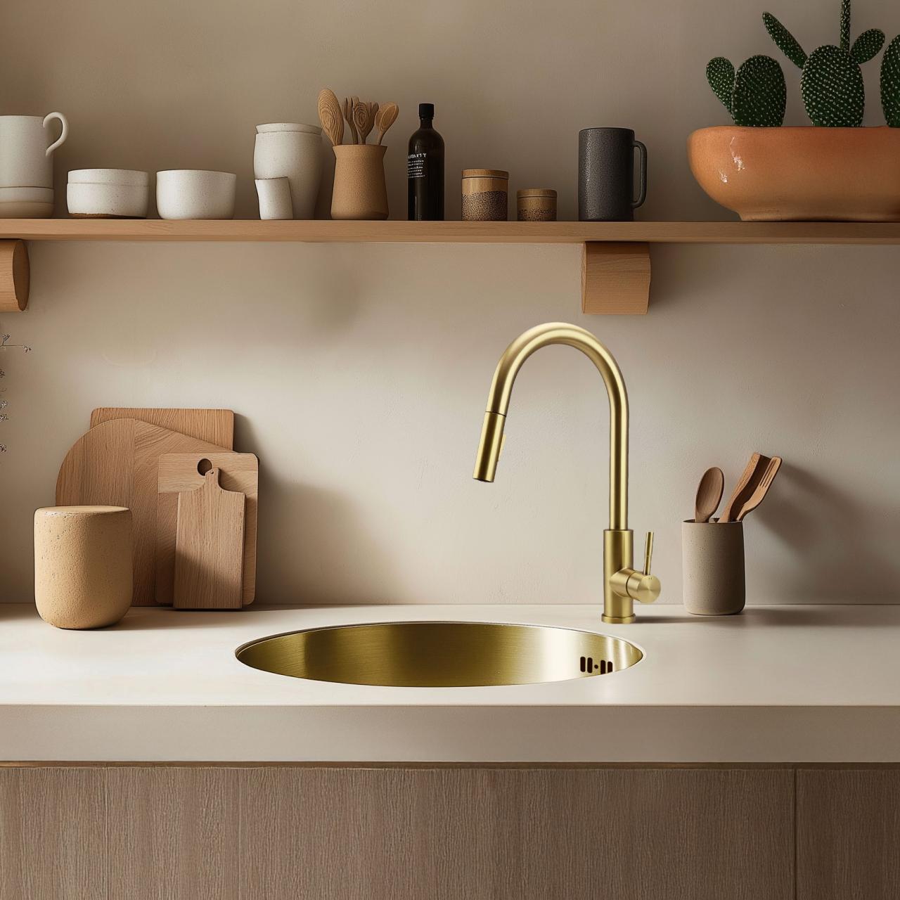 Pure.Sink Rondo Χρυσός Στρογγυλός Νεροχύτης επίπεδης εντοιχίσματος, επίπεδης επιφάνειας και επικάθιστου 38 cm PRN38-60