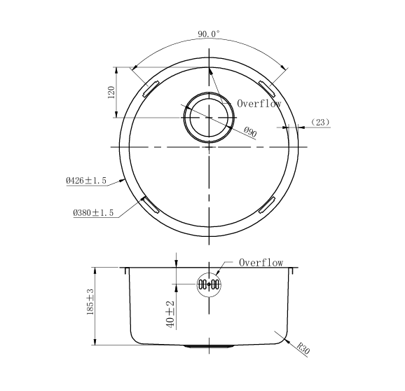 Pure.Sink Rondo Χρυσός Στρογγυλός Νεροχύτης επίπεδης εντοιχίσματος, επίπεδης επιφάνειας και επικάθιστου 38 cm PRN38-60