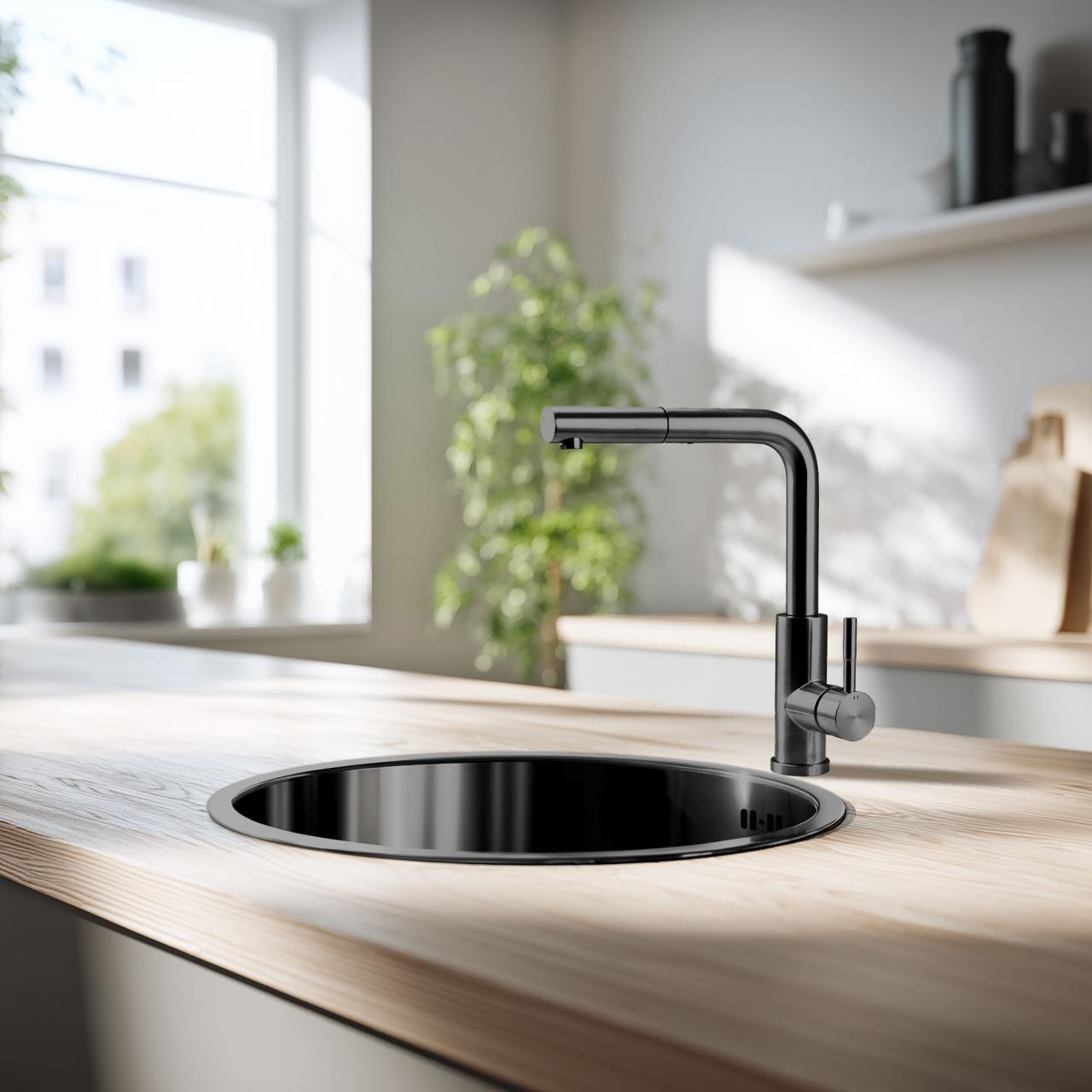 Pure.Sink Rondo Gun metal Στρογγυλός νεροχύτης επίπεδης εγκατάστασης, υποδομής και επιδομής 38 cm PRN38-61