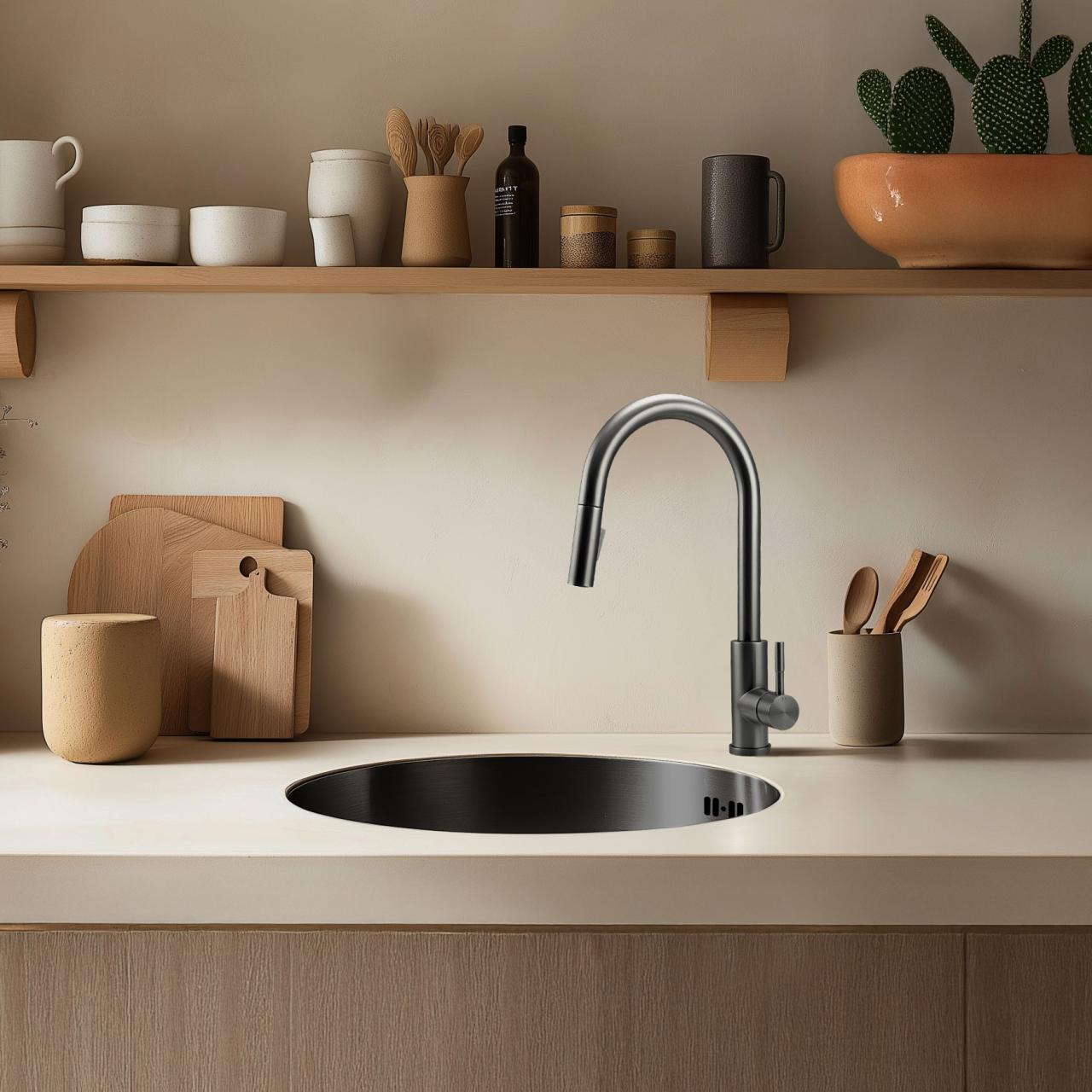 Pure.Sink Rondo Gun metal Στρογγυλός νεροχύτης επίπεδης εγκατάστασης, υποδομής και επιδομής 38 cm PRN38-61