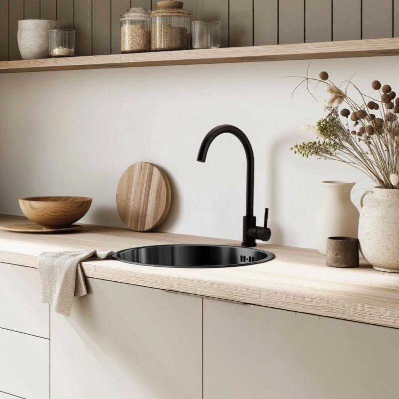 Pure.Sink Rondo Gun metal Στρογγυλός νεροχύτης επίπεδης εγκατάστασης, υποδομής και επιδομής 38 cm PRN38-61