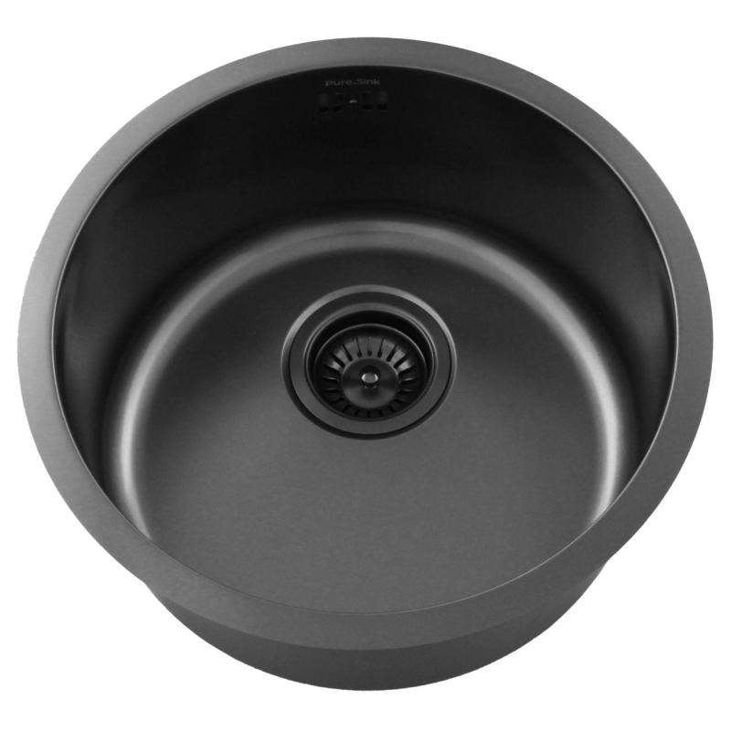 Pure.Sink Rondo Gun metal Στρογγυλός νεροχύτης επίπεδης εγκατάστασης, υποδομής και επιδομής 38 cm PRN38-61