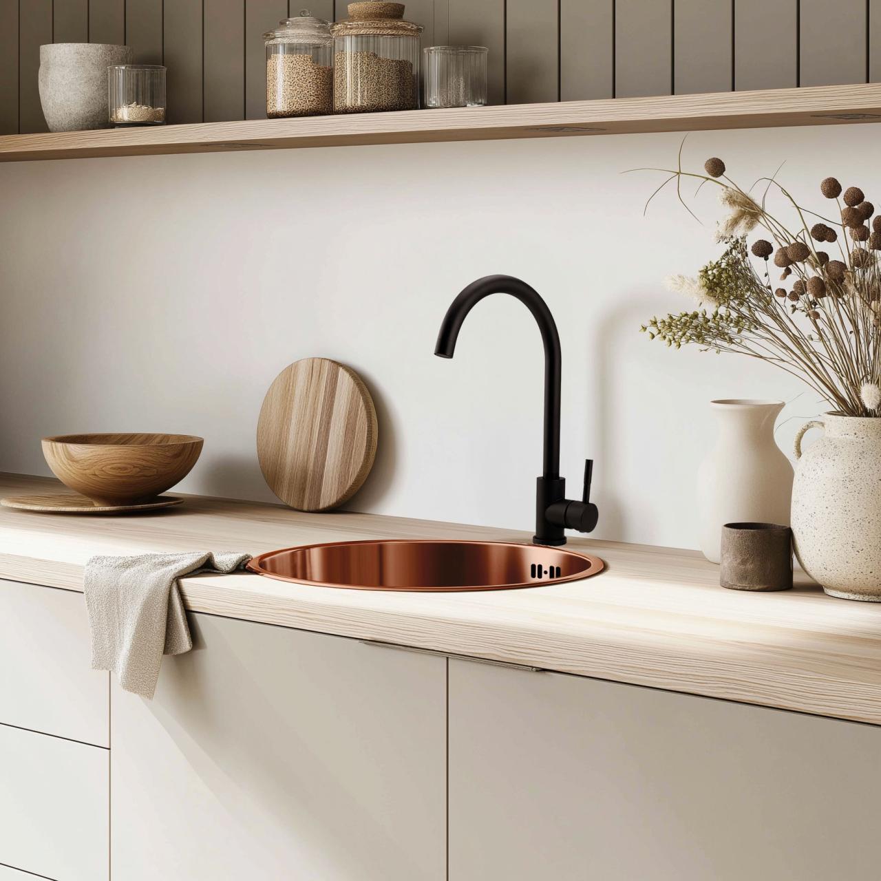 Pure.Sink Rondo Χάλκινος Κυκλικός Νεροχύτης επίπεδης ενσωμάτωσης, υποδομής και επικαθήμενος 38 cm PRN38-62