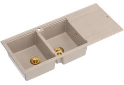 Quadri Luton διπλό γρανίτης νεροχύτης pearl beige με στάντ στραγγίσματος 116x50 εκατοστά με χρυσή πρίζα 1208971809