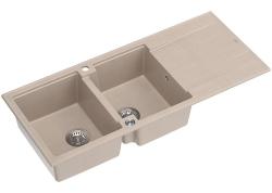Quadri Luton κατασκευή διπλής γρανίτης νεροχύτης pearl beige με στραγγιστήρα 116x50 εκ. με ανοξείδωτο πώμα 1208971812