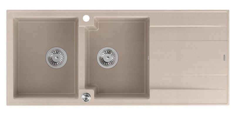 Quadri Luton κατασκευή διπλής γρανίτης νεροχύτης pearl beige με στραγγιστήρα 116x50 εκ. με ανοξείδωτο πώμα 1208971812