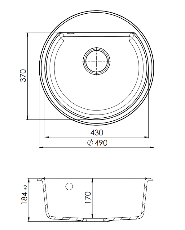 GraniteMy Bremen γύρος γρανίτης νεροχύτης 43 cm μαύρος, επιφάνειας και υποβάθρου, με οπή για βρύση και αυτόματη αποχέτευση από ανοξείδωτο χάλυβα 1208971840