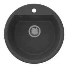 GraniteMy Bremen γύρος γρανίτης νεροχύτης 43 cm μαύρος, επιφάνειας και υποβάθρου, με οπή για βρύση και αυτόματη αποχέτευση από ανοξείδωτο χάλυβα 1208971840