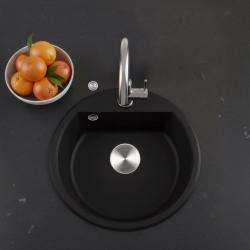 GraniteMy Bremen γύρος γρανίτης νεροχύτης 43 cm μαύρος, επιφάνειας και υποβάθρου, με οπή για βρύση και αυτόματη αποχέτευση από ανοξείδωτο χάλυβα 1208971840
