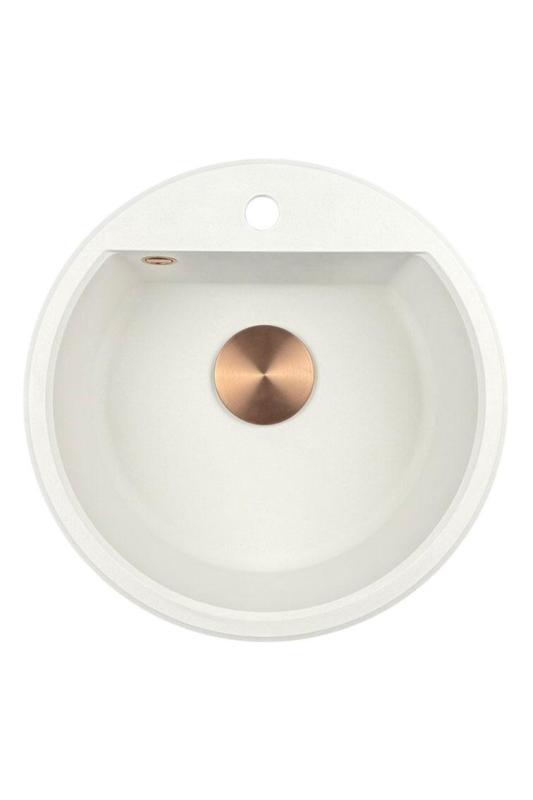 GraniteMy Βρέμη κυκλικό γρανίτινο νεροχύτη 43 εκατοστά λευκό, επιφανειακή και υποδομή, με τρύπα για βρύση και αυτόματο χάλκινο πώμα 1208971847