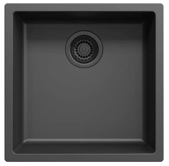 Νεροχύτης Ausmann Fibre μαύρος 40x40cm εντοιχιζόμενος, επιφανειακός και επίπεδος με αυτόματη μαύρη βύσμα 1208971851