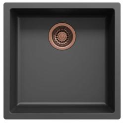Ausmann Fibre μαύρος νεροχύτης 40x40εκ. κάτω από τον πάγκο, επάνω και επίπεδη εγκατάσταση με αυτόματη χάλκινη βύσμα 1208971852