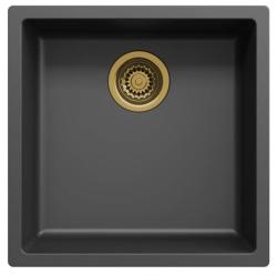 Ausmann Fibre μαύρος νεροχύτης 40x40cm υποκατασκευή, επικατασκευή και επίπεδη ενσωμάτωση με αυτόματη χρυσή βύσμα 1208971853