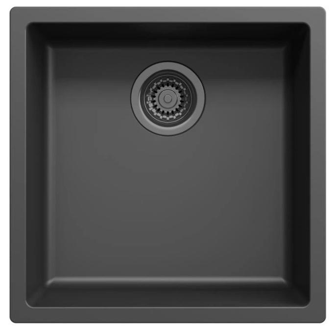Ausmann Fibre μαύρος νεροχύτης 40x40cm υποδομή, επιδομή και επίπεδη ενσωμάτωση με αυτόματη υδραργυρική βύσμα 1208971854