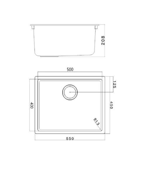 Νεροχύτης Ausmann Fibre μαύρος 50x40cm για επιφάνεια, κάτω από τον πάγκο και επίπεδη επιφάνεια με αυτόματη χρυσή βύσμα 1208971859