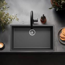 Ausmann Ίνα μαύρο μεγάλο νεροχύτη 70x40cm υποδομή, επιδομή και επίπεδη κατασκευή με αυτόματο ανοξείδωτο βύσμα 1208971861
