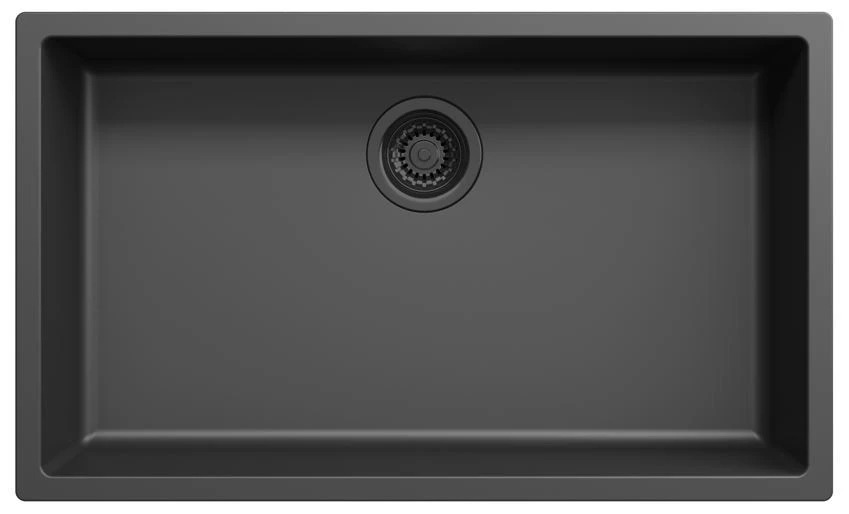 Ausmann Fibre μαύρο μεγάλο νεροχύτη 70x40cm επίπεδη, επιδαπέδια και επιφανειακή τοποθέτηση με αυτόματη μαύρη βύσμα 1208971862