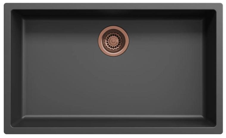Ausmann Fiber μαύρο μεγάλο νεροχύτη 70x40cm εντοιχιζόμενο, επιτραπέζιο και επιπεδοεντοιχιζόμενο με αυτόματη χάλκινη στόπερ 1208971863